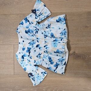 Janie and Jack Girls Sz 3 Blue Floral Top